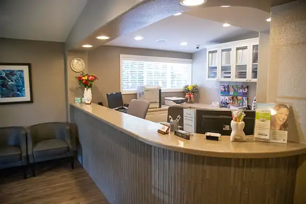 The front desk and reception area at Shull Family Dentistry.